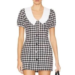 Black & White Houndstooth Mini Dress with White Peter Pan Collar